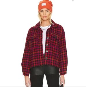 Anthropology Sanctuary SZ Med The Roller Shacket Red Pink Orange Black Plaid